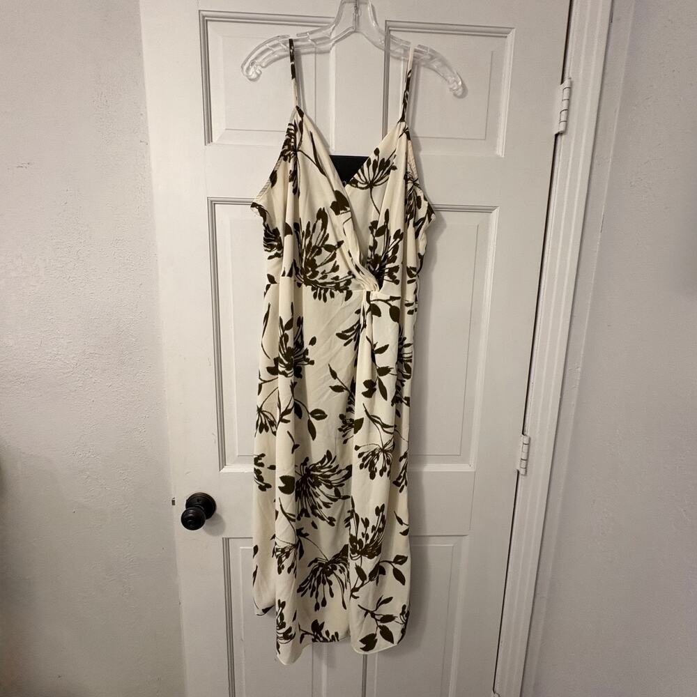 Worthington Flowy Spaghetti Strap Midi Ivory Dress Brown Floral Print Size XL